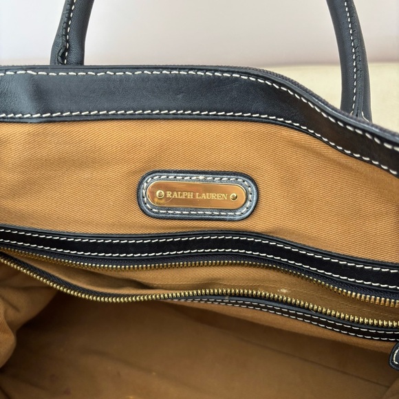 Ralph Lauren Black Leather Handle Tassel Charm Large Canvas Tote Bag - Picture 6 of 9